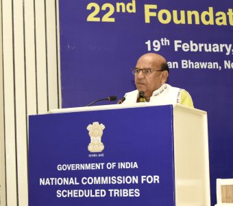 The Chairperson, National Commission for Scheduled Tribes, Government of India, Shri Antar Singh Arya addressing at 22nd Foundation Day of National Commission for Schedule Tribes, in New Delhi on February 19, 2025.